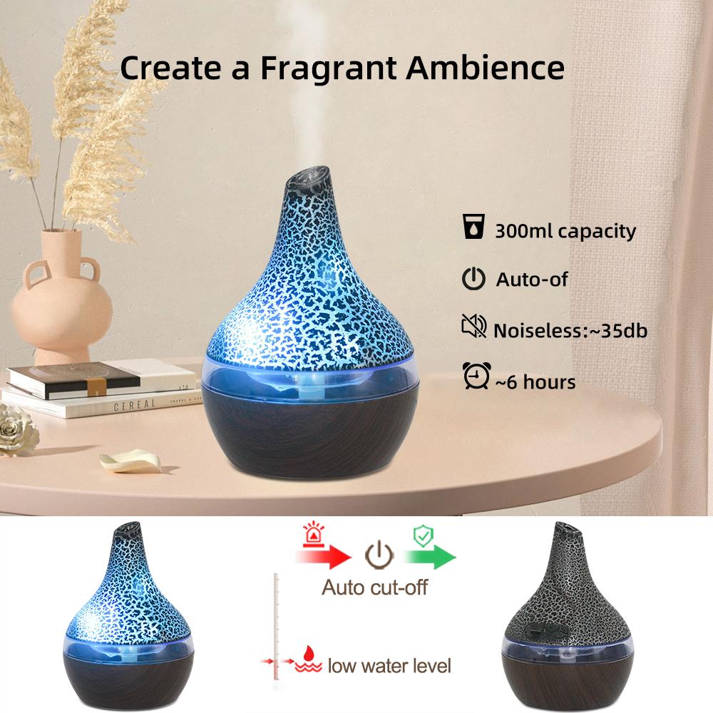 Portable 300ML USB Essential Oil Diffuser with 7 LED Colors Quiet Operation Auto Shut-Off for Desk Travel Aromatherapy Fragrance Humidifier