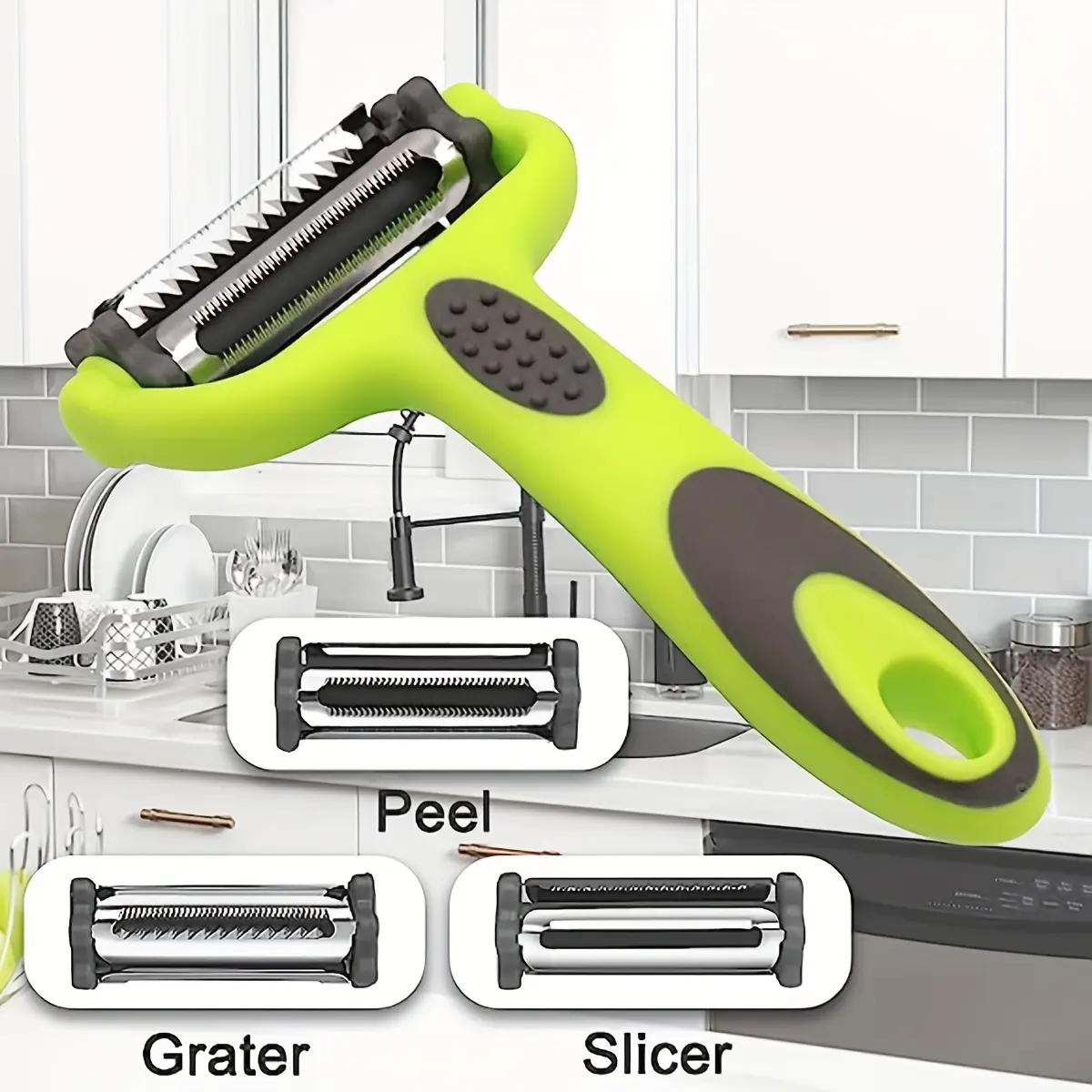 1 piece of 3-in-1 multi-functional rotary peeler equipped with stainless steel blades – capable of slicing, shredding and grating, suitable for vegetables, fruits and cheese