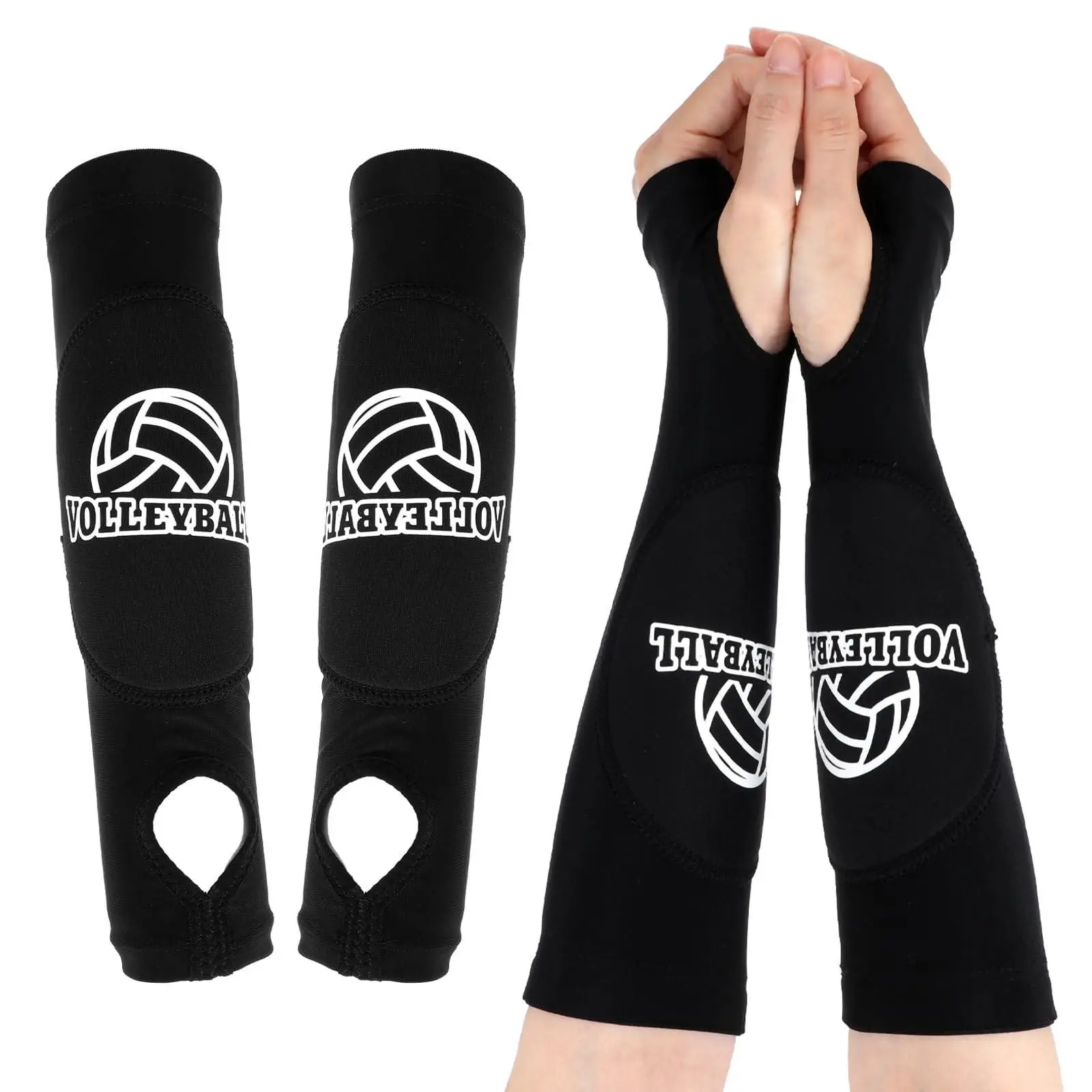 Volleyball Arm Sleeves with Thumb Hole, Breathable Lightweight Padded Forearm Elbow Protector, Shock Absorbing Sports Guard for Indoor Beach Volleyball, Unisex