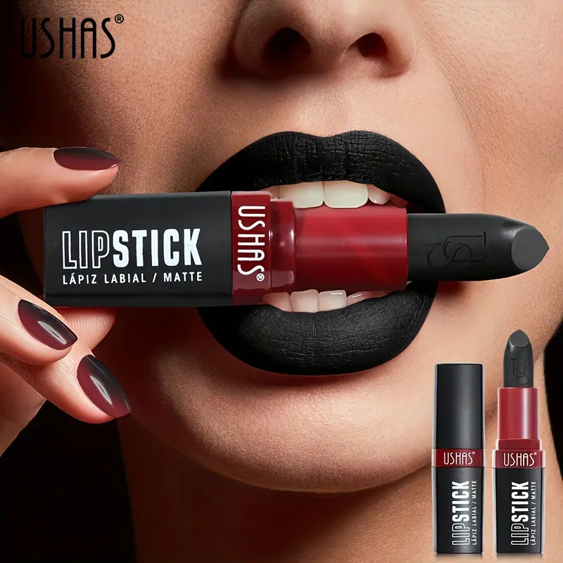 Gothic Black Matte Lipstick, Velvety Non-transfer Dark Black Lip Stick, Waterproof Long Lasting Punk Emo Cosmetic Lip Makeup for Halloween Party Goth Outfits