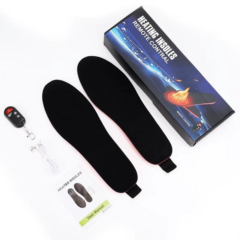 Remote control three-speed electric heating insole USB charging heating insole winter ski warm insole foot warm treasure Black Remote control three-speed electric heating insole USB charging heating insole winter ski warm insole foot warm treasure Black