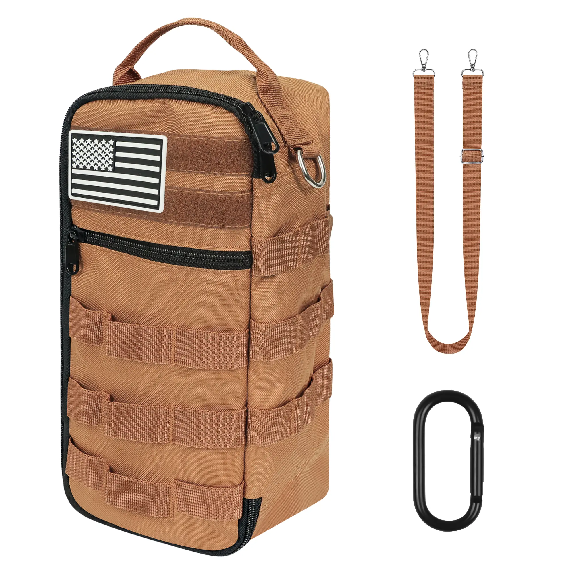 RSRYZD 13-Inch Heavy-Duty Portable Sling Tool Bag, Tactical Storage Organizer with Shoulder Strap and D-Ring Belt Clip, Tool Pouch for Electricians (Brown), Tool Pouch With Belt Clip