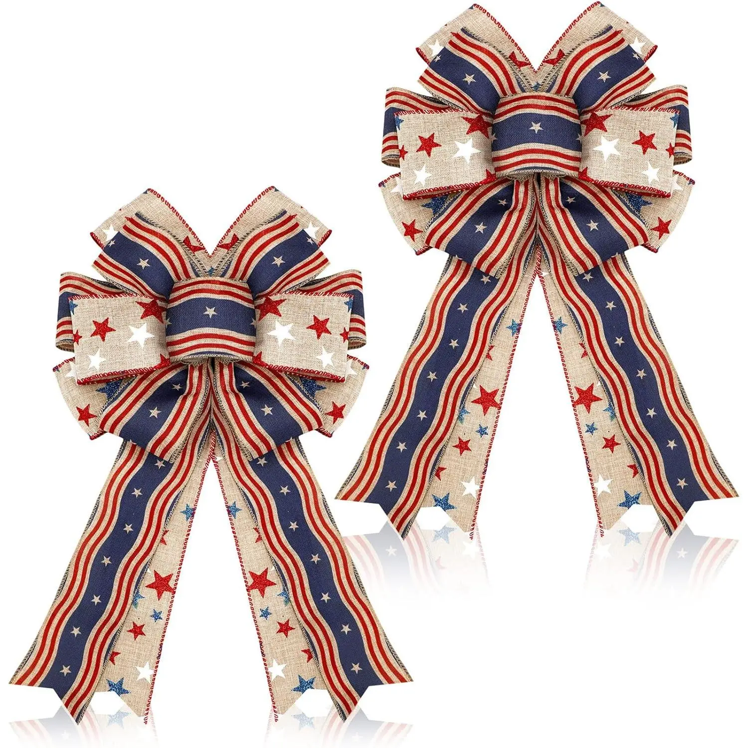 2 Pcs Patriotic 4th of July Bows Burlap Red White Blue Stars Tree Topper American USA Flag Wreath for Indoor Outdoor 250th Anniversary Independence Memorial Party Decoration(Rustic)fidget toys