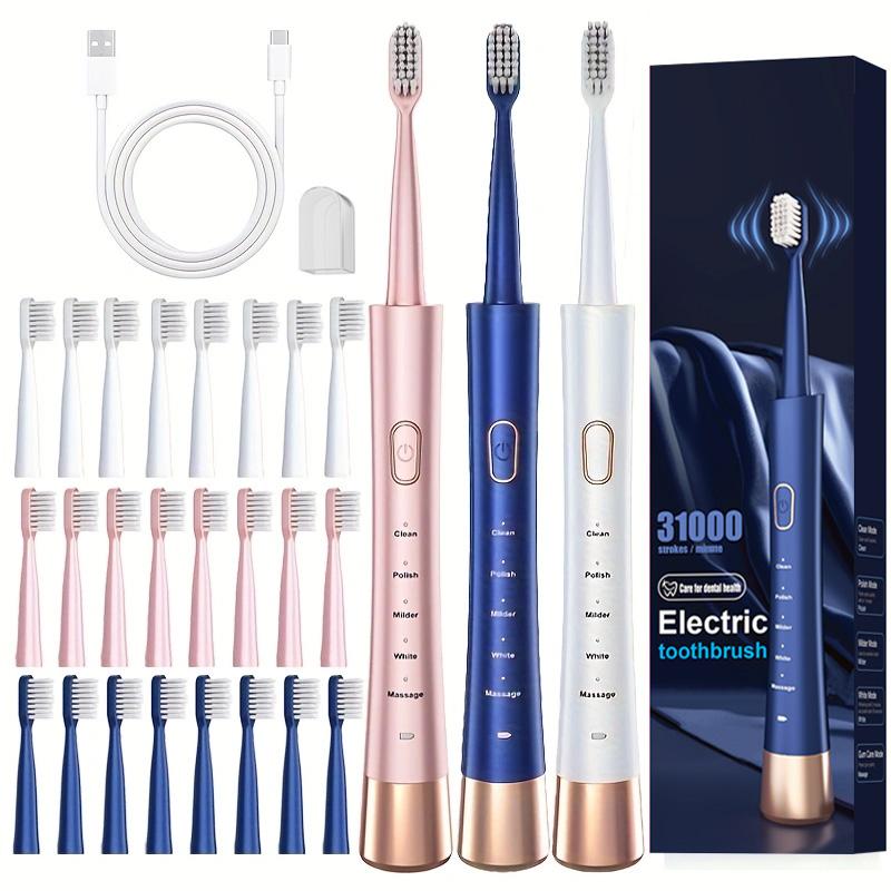 Electric Toothbrush Set, 1 Box Portable Rechargeable Toothbrush & 8 Counts Replacement Brush Heads, Oral Care Product for Adults, Replaceable Brush Heads