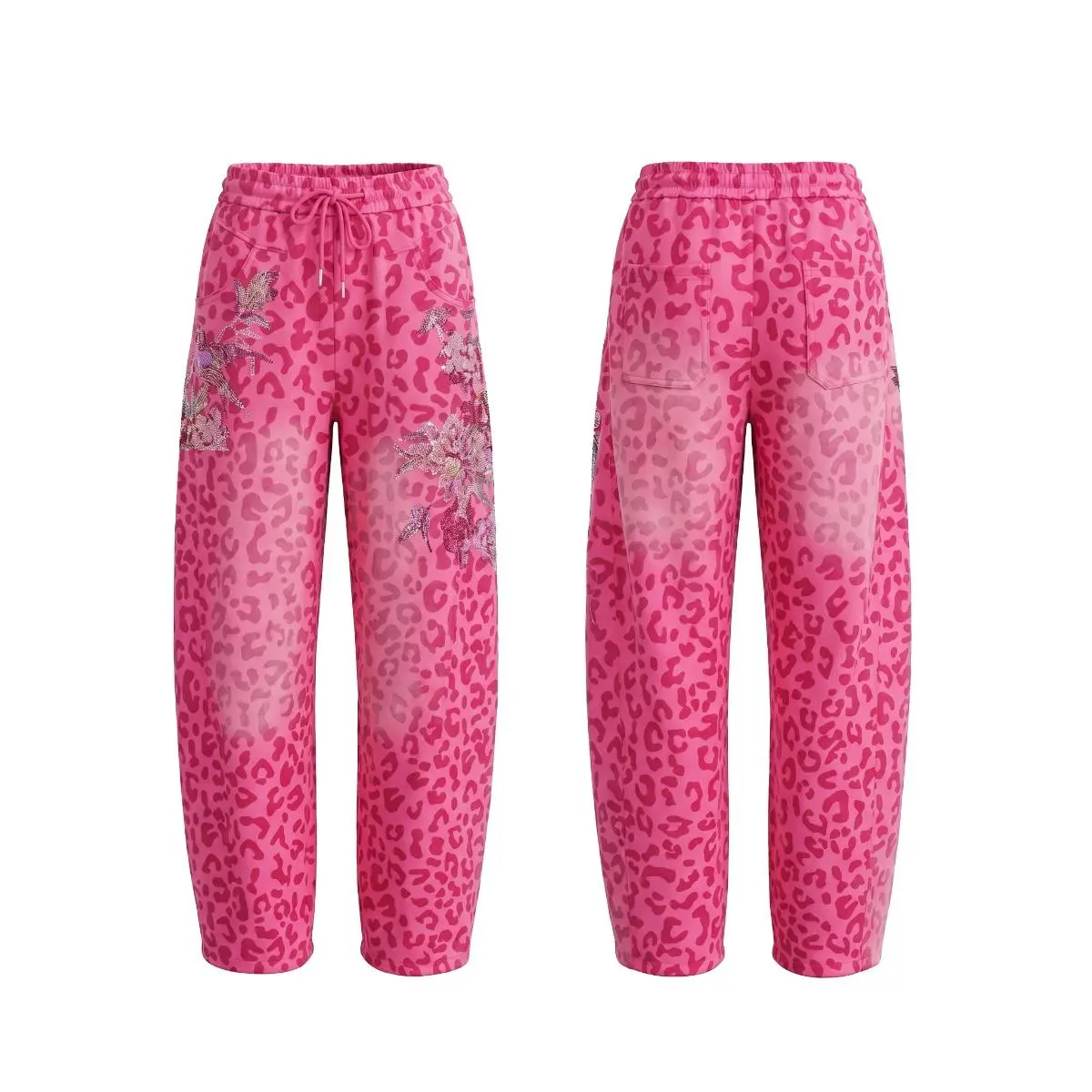 TCH - McBling Aesthetic Pink  Cargo Joggers Rhinestone Floral Graphic Oversized Sweatpants Retro Streetwear Track Pants