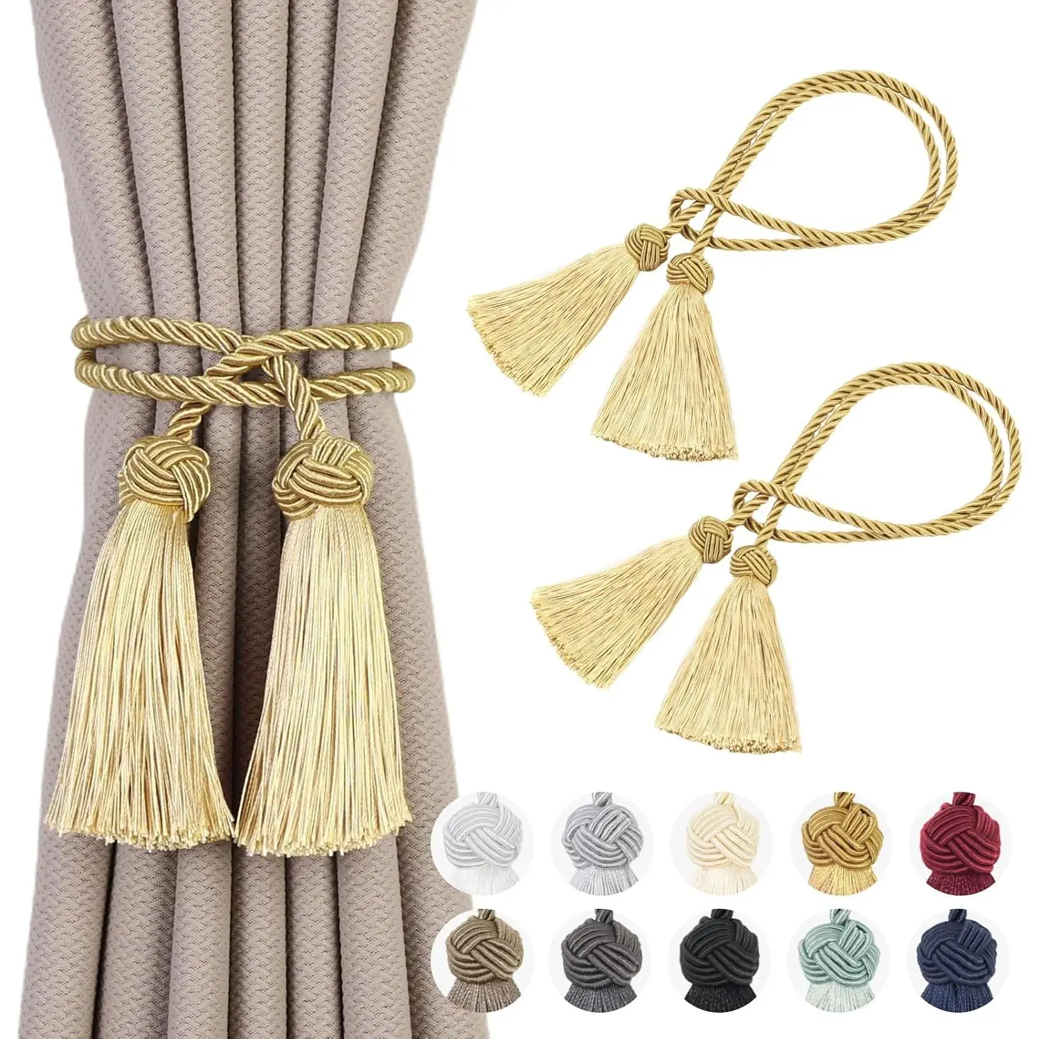 2 Pack Curtain Tiebacks Curtains Tie  with Tassels- Curtain Holdbacks Tassel Decorative Rope for Towel Bedroom Bathroom Kitchen  and Office Thin or Sheer Window Drapes Decor-