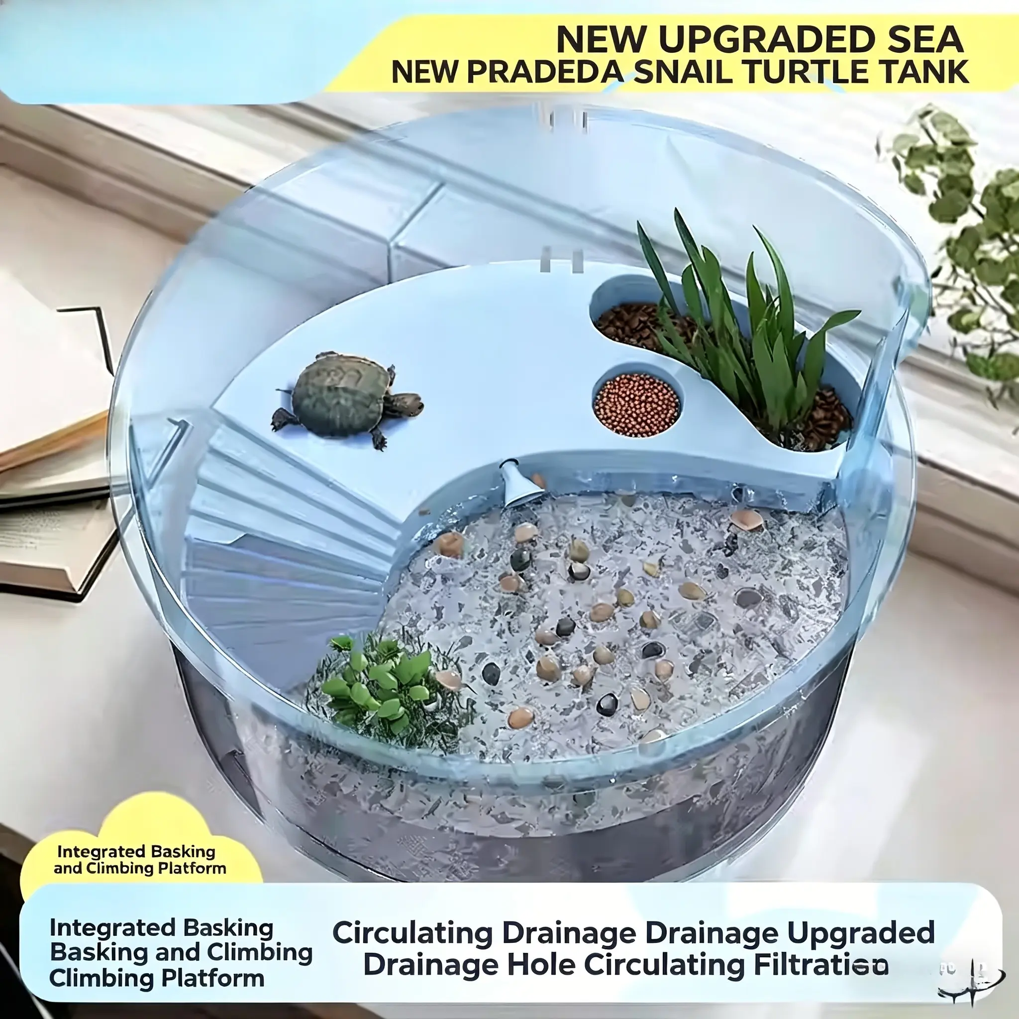 Turtle Sunning Platform Tank, Specialized Brazilian Turtle Aquarium, Small Home Turtle Breeding Tank, Essential for Small Turtles, Reptile Tank