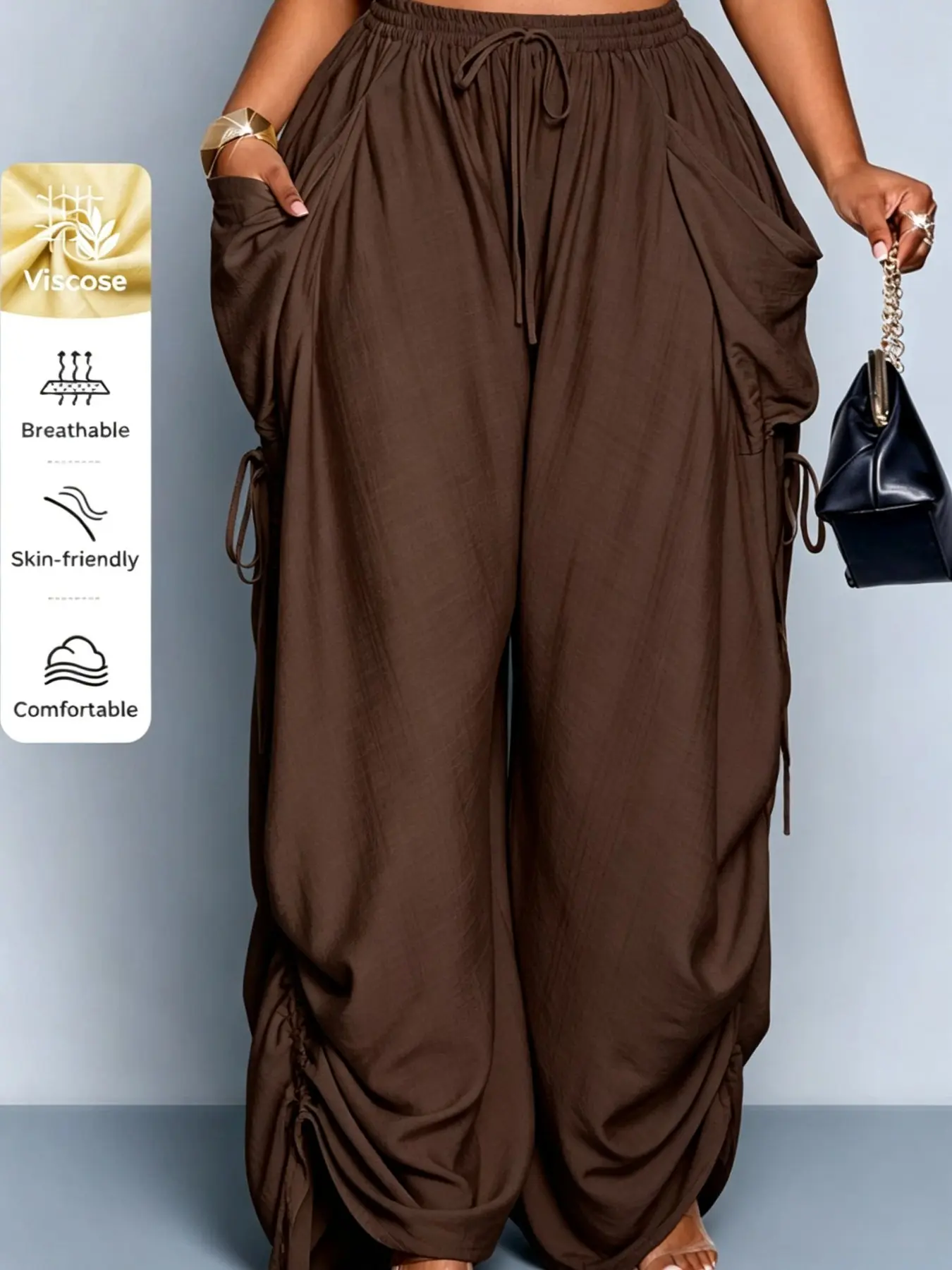 High-Waisted Drawstring Linen Palazzo Pants for Women, Loose-Fit Spring & Fall Fashion, Comfortable Casual Home Wear