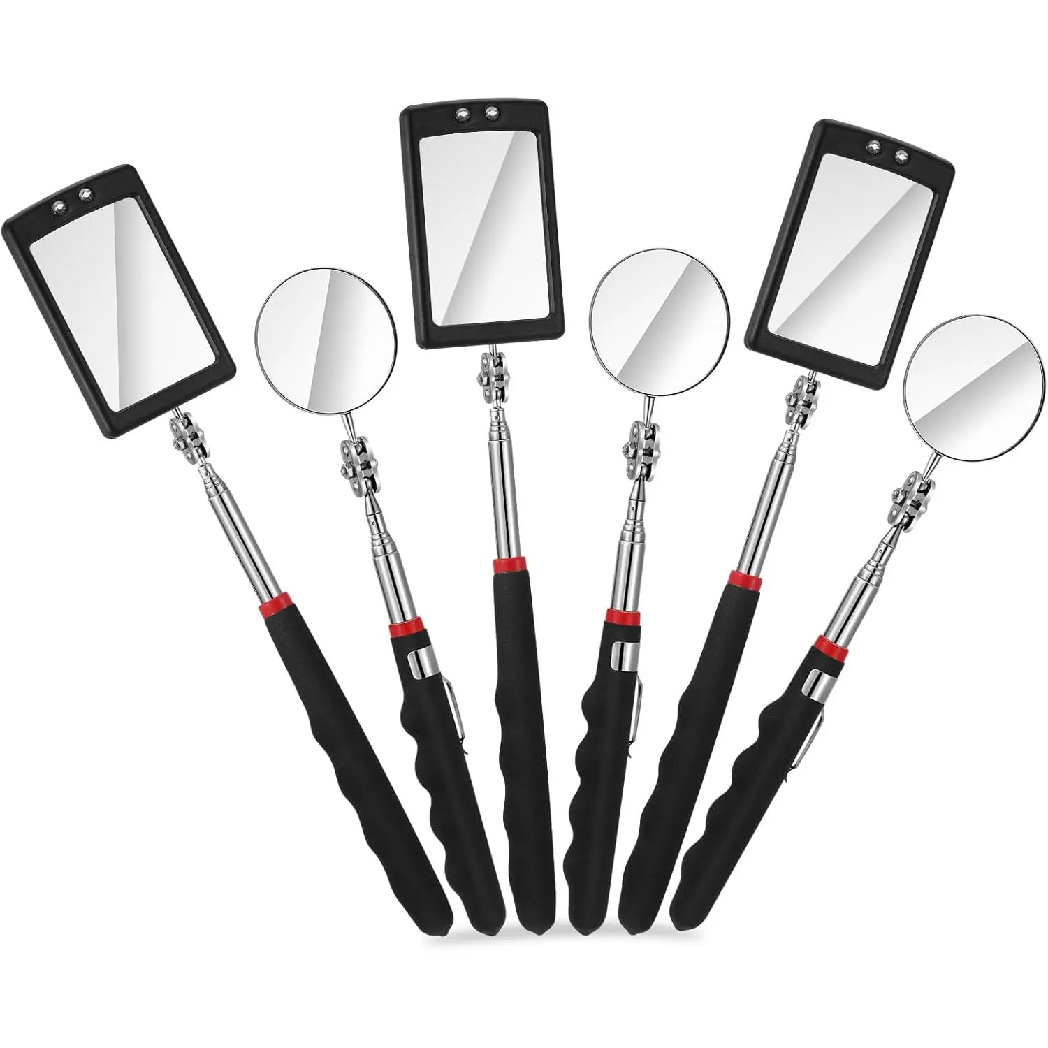 6 count Telescoping Inspection Mirror,Retractable Round Mechanical Mirror Tool,Under  Square Inspection Mirror, Visual Reflector,Retractable Detection Mirror Repair Tool