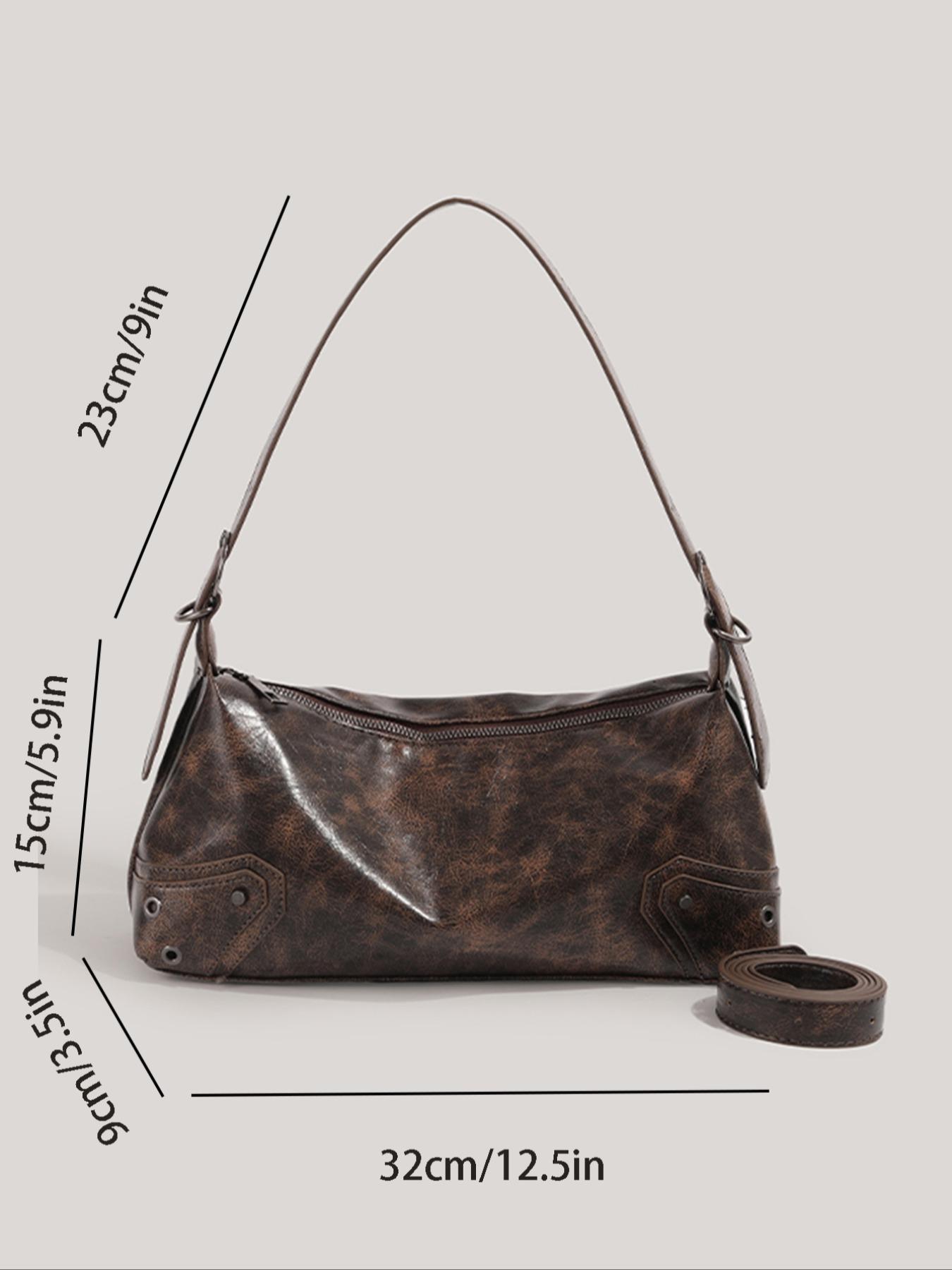 Women's Fashionable Vintage Shoulder Bag, Y2k Style Zipper Underarm Bag for Daily Used, 2023 New Trendy Bag for Party, Club, Convertible Shoulder Bag