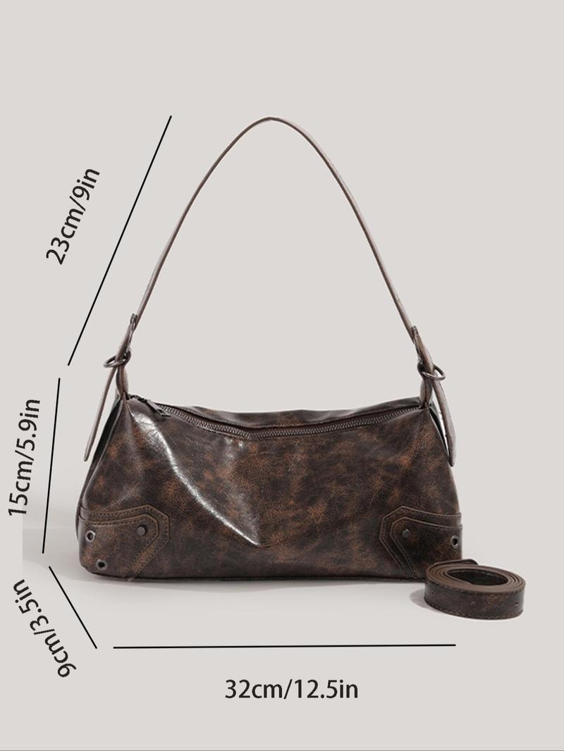 Women's Fashionable Vintage Shoulder Bag, Crescent Bag, Y2k Style Zipper Underarm Bag for Daily Used, 2023 New Trendy Bag for Party, Club