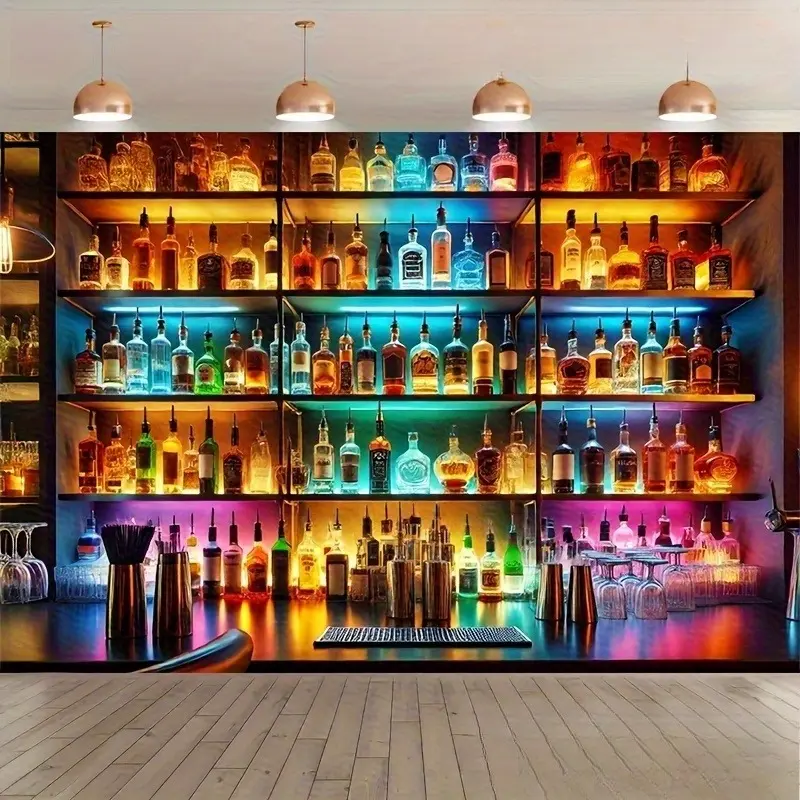 Polyester Tapestry - Lightweight Bottle Print Modern Backdrop, Multi-Size 1-Piece Indoor Outdoor Decor for Birthday Parties, Bar Events, Studio Photography, Home Decor, One-Piece