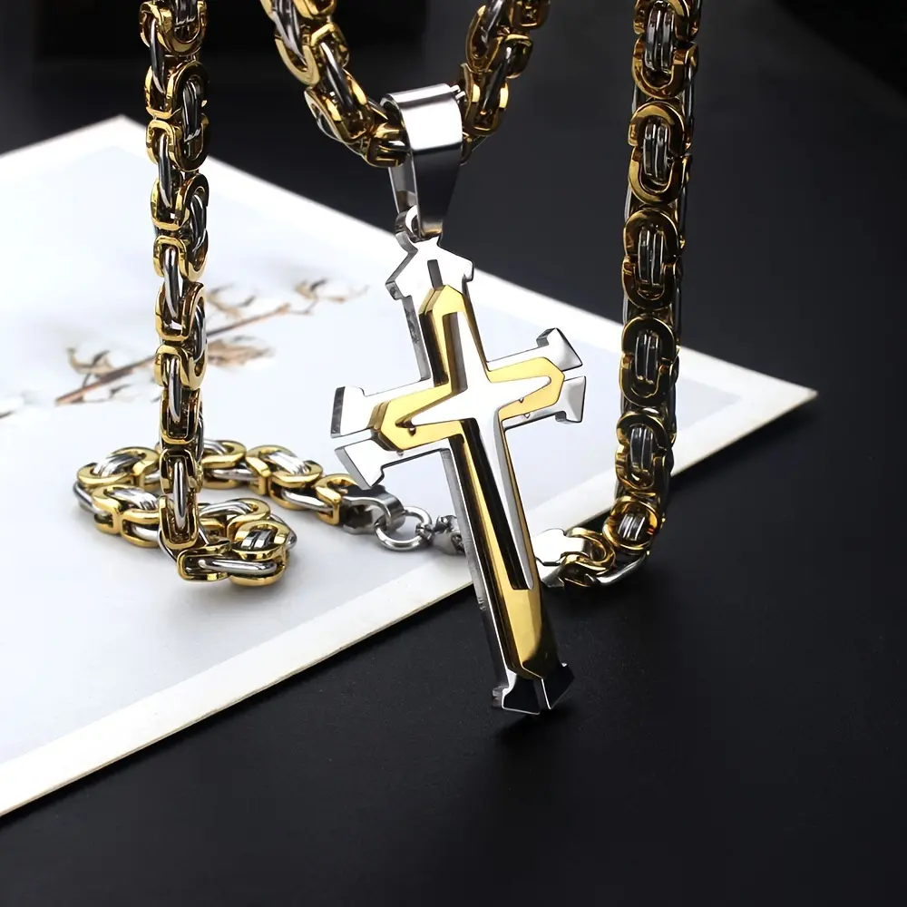 Men's Handmade Pendant Necklace Set, 304L Stainless Steel Male Jewelry with U-Chain for Casual Wear, Handmade Set