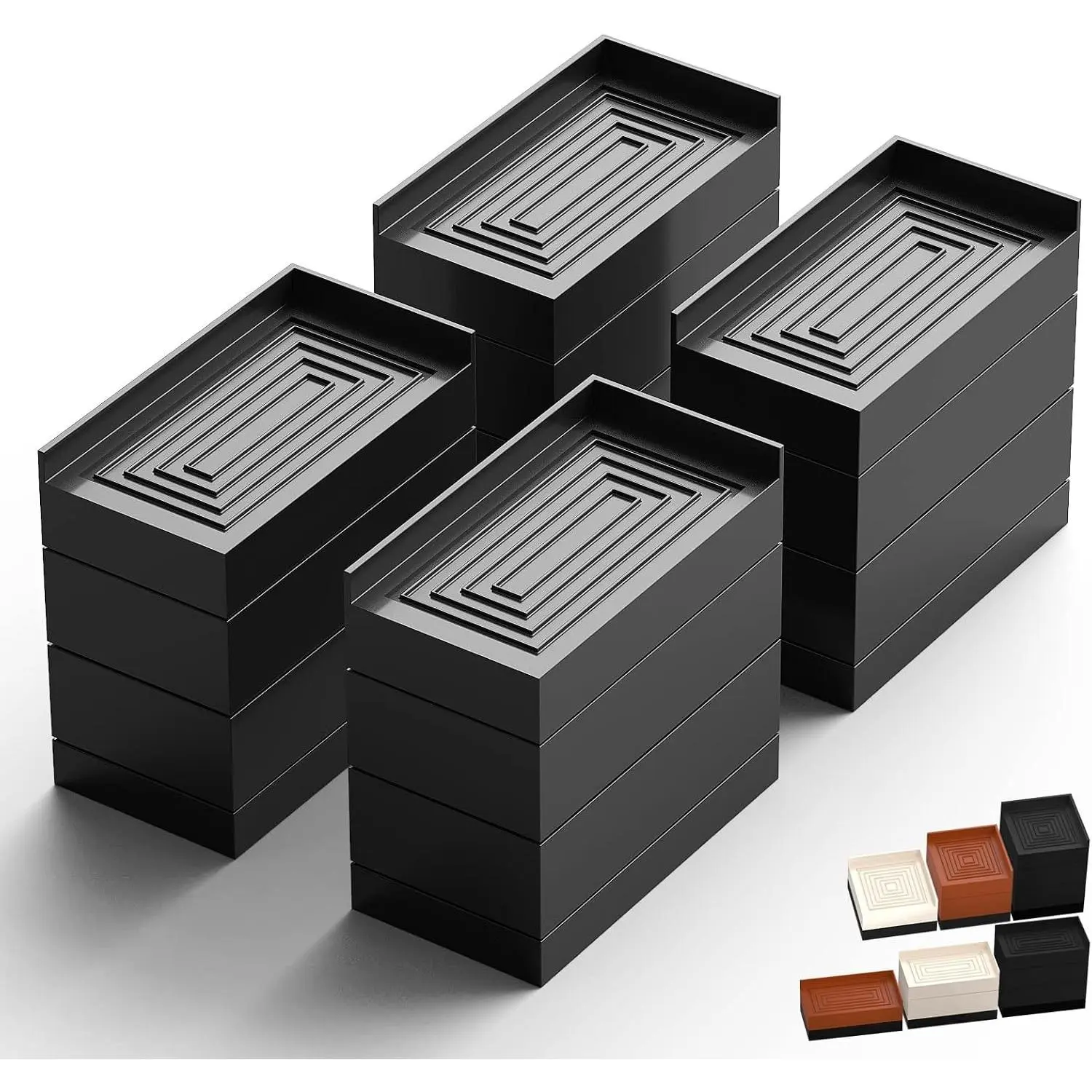 Furniture Risers, Bed/Sofa/Desk/Table/Chair Leg/Fridge Lifts to 1.5, 3 and 4 in, Rectangle Adjustable Risers Blocks for Extenders, Heavy Duty Supports Up to 1300 Lbs, 4 in-Black-Rectangle