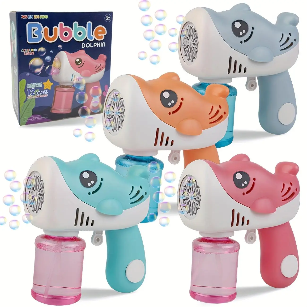 Outdoor Activity Toys for Beach Birthday Parties, a 12-Hole Dolphin Bubble Machine Electric Toy, Suitable for Children Aged 3 And Above, Can Be Played by Boys And Girls, Available in Light Blue, Light Green, Pink, And Orange