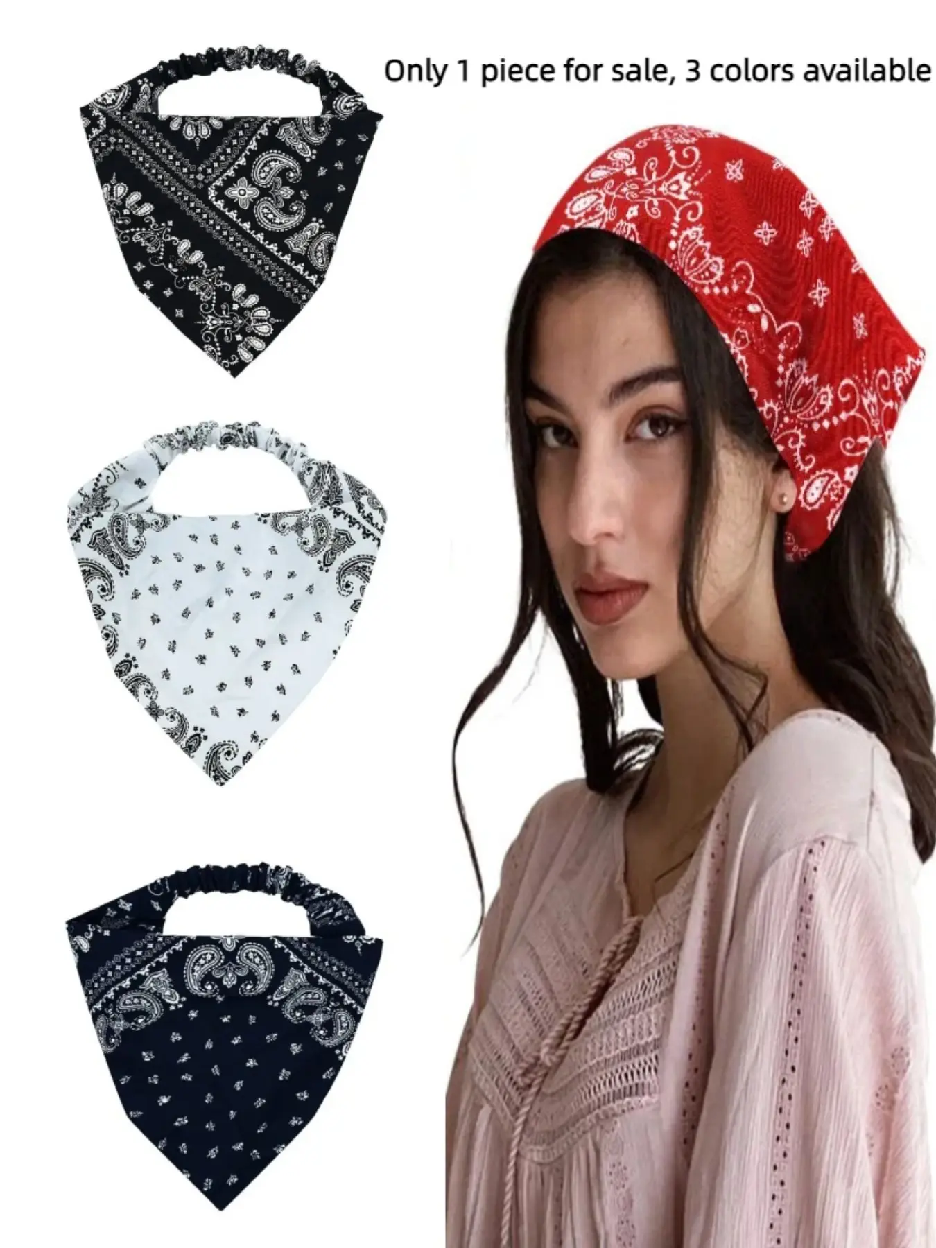 Stretchy Elastic Triangle Paisley Bandana Head Scarf, Women Retro Y2K Hair Band, Fashion Street Style Accessory for Festival Cycling