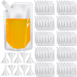 Lightweight 8 Oz Plastic Flasks - 100 Count Inclined Mouth Reusable Concealable Drink Pouches Bulk for Travel