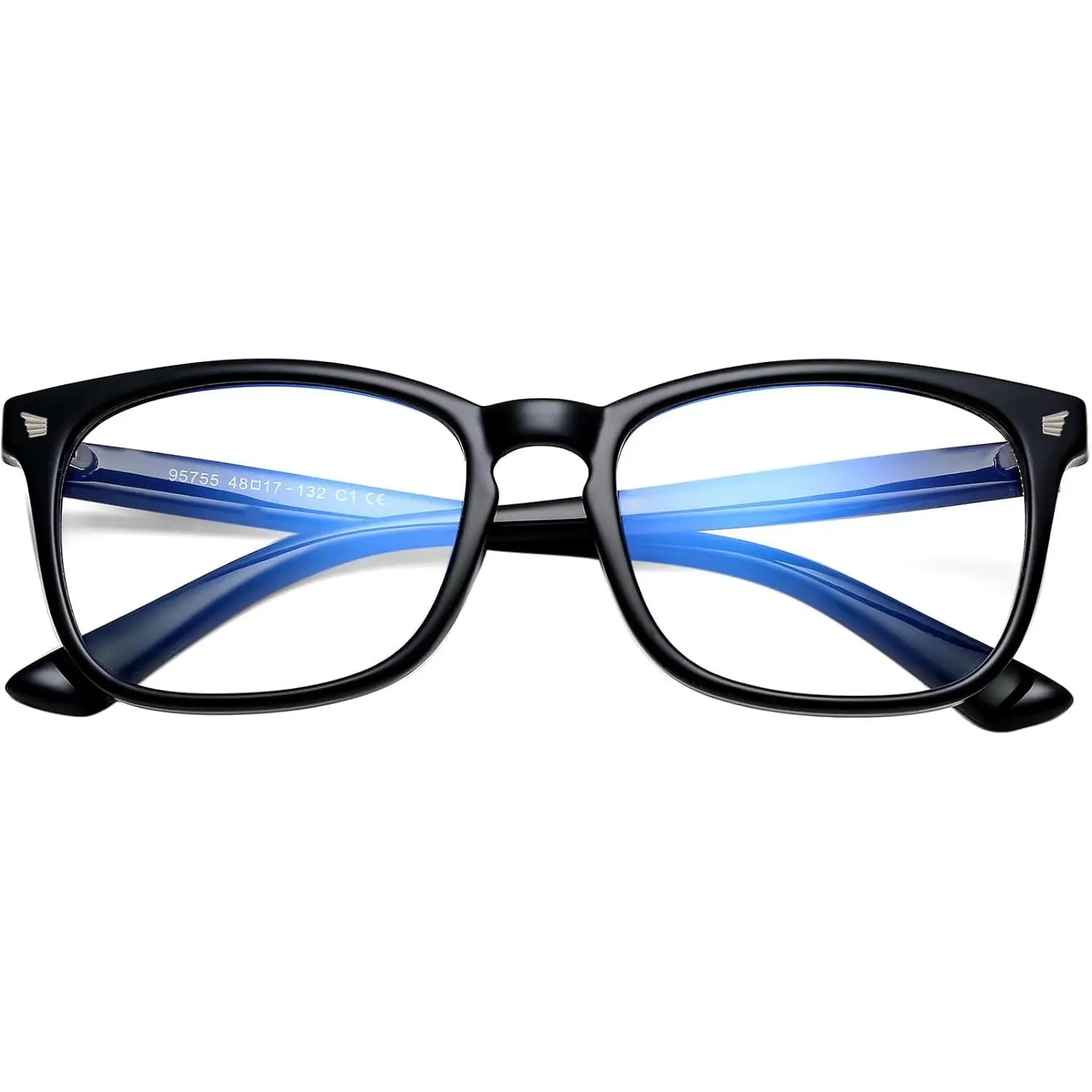 Kids' Black Square Frame Glasses, Blue Light Blocking Eyewear for Boys & Girls to Reduce Eye Strain from Computer Screen Time & Gaming