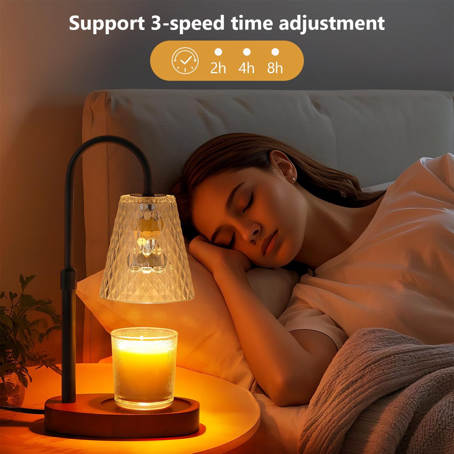 Candle Warmer Lamp with Timer: Electric Candles Warmers Adjustable Height Dimmable - Large Wax Candle Warmers Lamps Scented Flower Light -  Decor   Base Shade Heat Modern Style Black