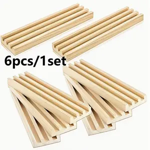 6pcs Domino Holder Rack with Non-Slip Pads, Wooden Desktop Storage, Compatible with Rummy, Poker, Domino Games