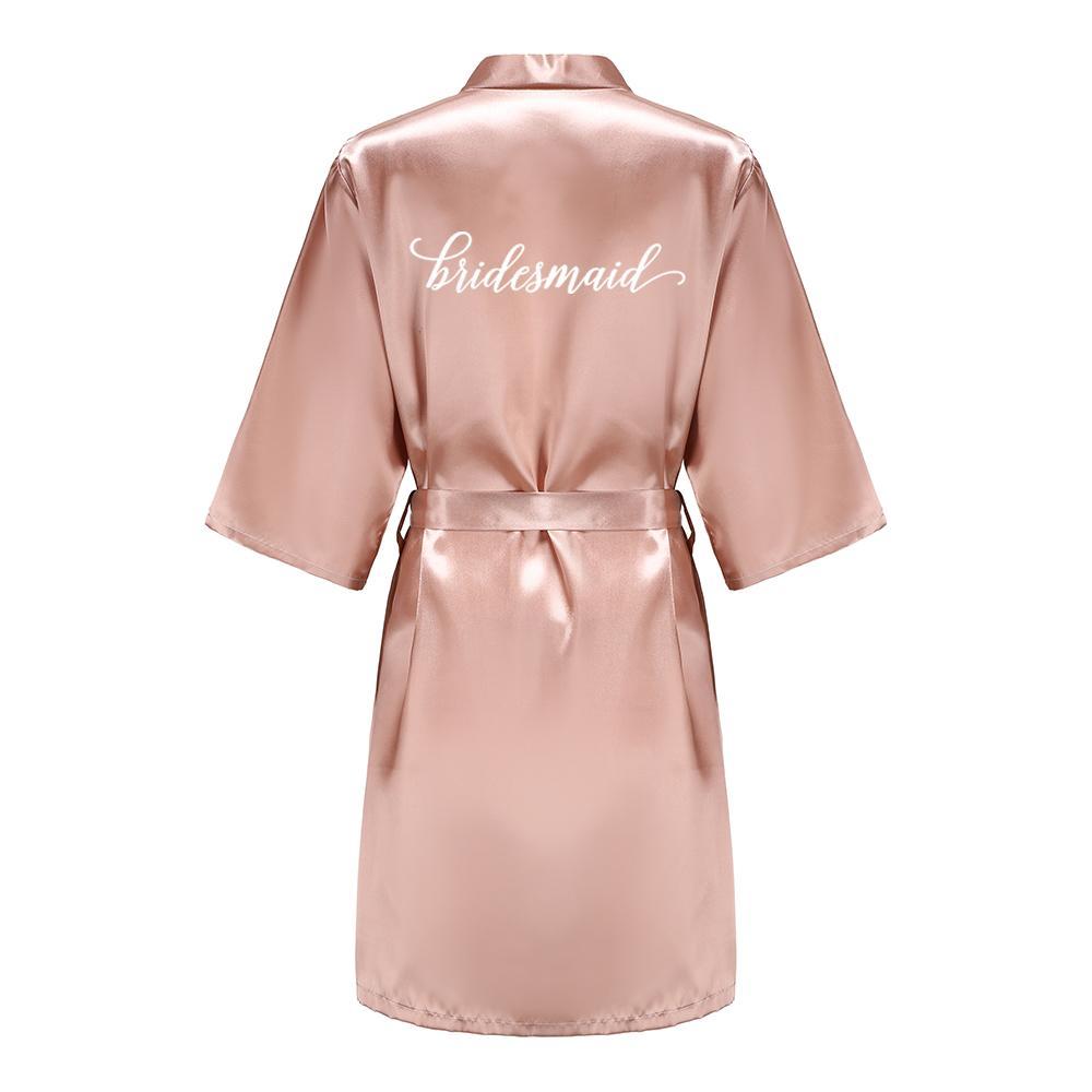 Rose Gold Satin Team Bride Bridesmaid Robe Wedding Bathrobe Gown Women Dressing Sleepwear Mother Maid of Honor Kimono