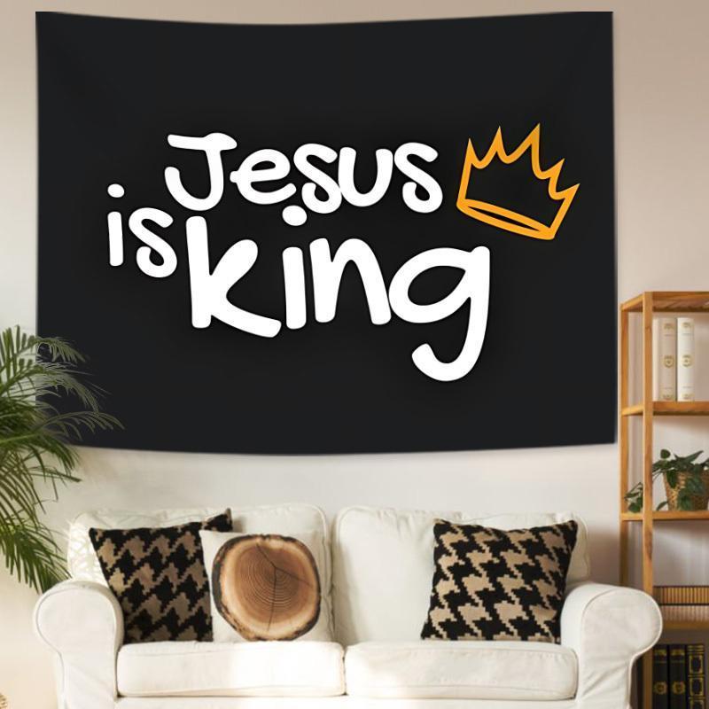 Decorative Scripture Tapestry - 40x30 in Christian Verse Wall Decor, Jesus Is King Message Crown Motif Wall Hanging, Indoor Home Supplies for Bedroom