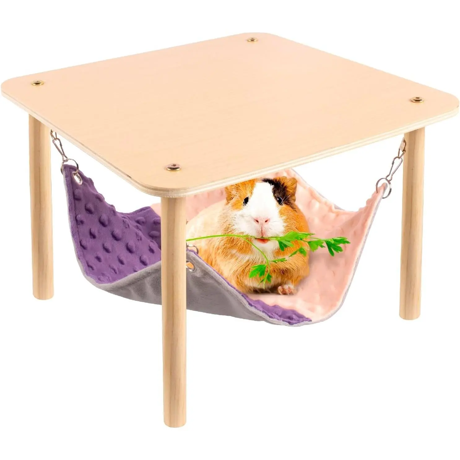 Enlarged Guinea Pig Hammock with Wooden Stand,Small Animal Hanging Bed Large Platform for Guinea Pigs Bunny Ferret Hamster Hiding Sleeping 13L x 13W x 11H in