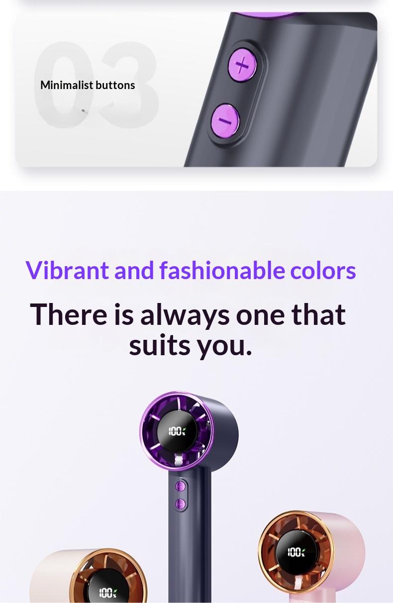 High Speed Portable Handheld Fan, 100-Speed Adjustable Turbo Mini Fan, Low Noise Rechargeable Personal Fan with Digital Display, Ideal for Gifts, Travel, Camping & Outdoor Use