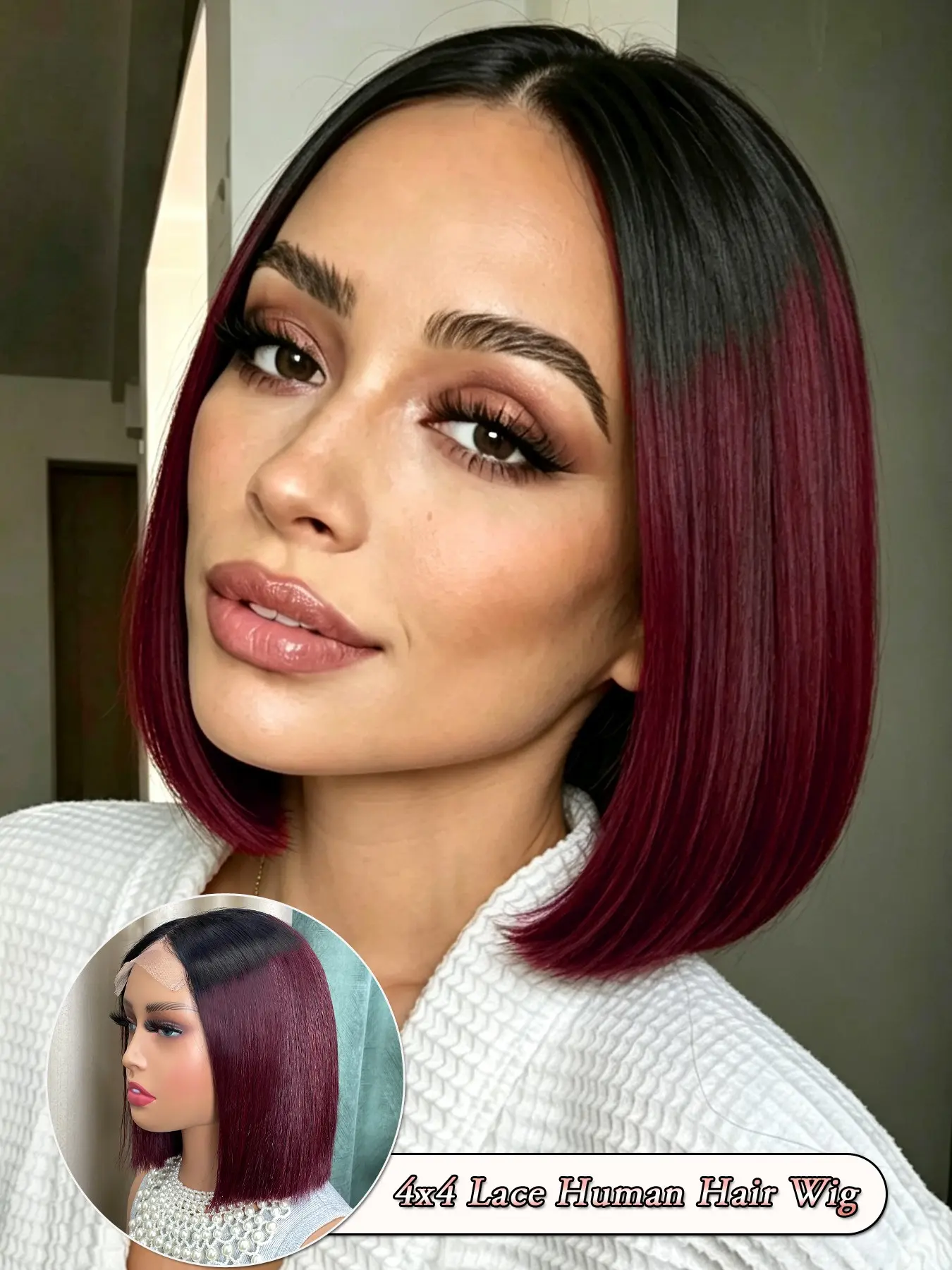 Human Hair Colorful Bob Wig, 10 Inch Straight Blunt Cut Style with 4x4 Lace Closure, Classic Middle Part Design, Soft Silky Hair Texture, Lightweight Comfortable Fit, Fashion Style for Women