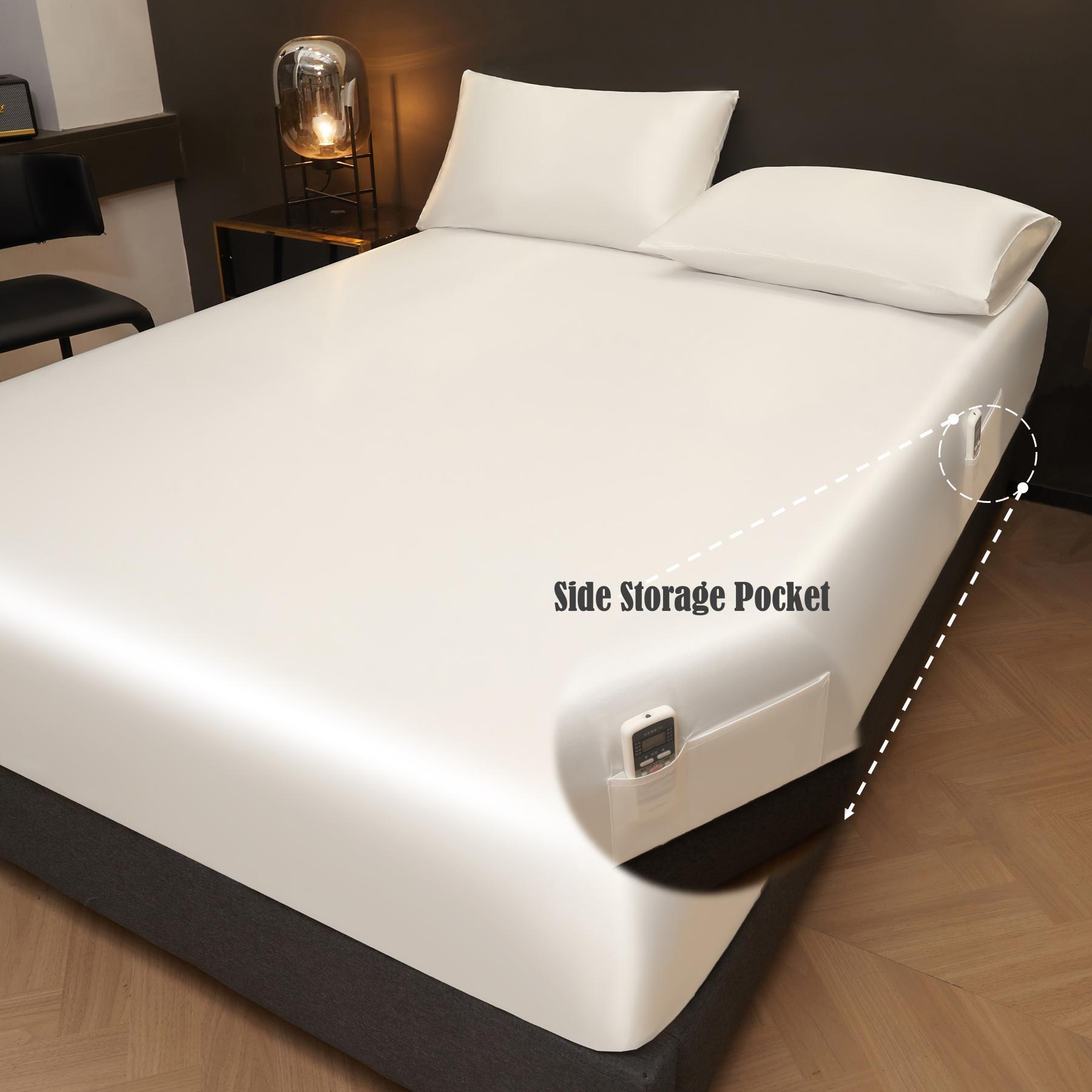 Solid Color Satin Fitted Sheet and Pillowcase Set, Silky Bed Sheets, Soft Breathable Sheet, Soft & Comfortable Bedding Set for Bedroom & Hotel #TOP PICKS