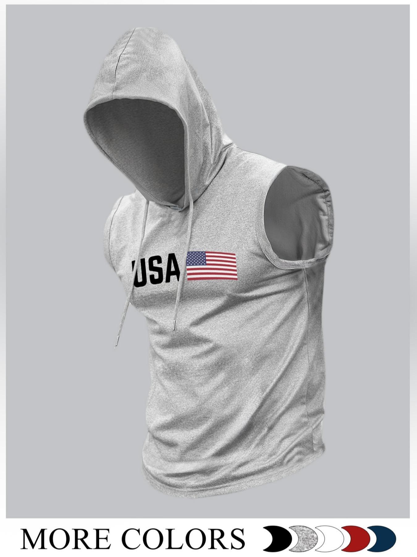 Men's Fashion Sports Hooded Vest, Cartoon Pattern Knit Fitted Summer Style, Moderate Fabric Thickness, Non Sensitive Goods, Brand Name Not Provided, Athletic Workout Clothing