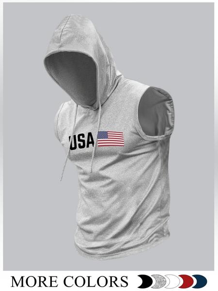 Men's Fashion Sports Hooded Vest, Cartoon Pattern Knit Fitted Summer Style, Moderate Fabric Thickness, Non Sensitive Goods, Brand Name Not Provided, Athletic Workout Clothing