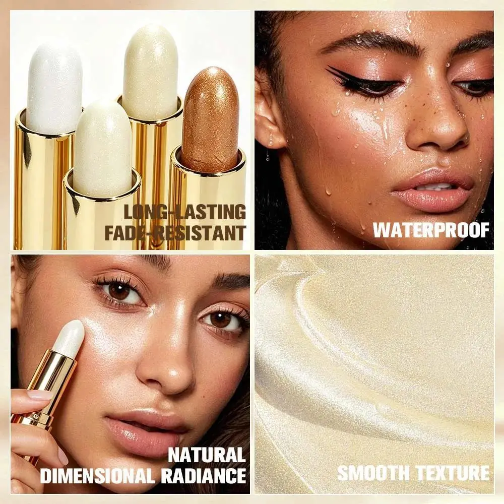 Shimmer Highlight Stick, Waterproof Face Illuminator, Smooth Blendable Glow for Cheeks, Nose & Body