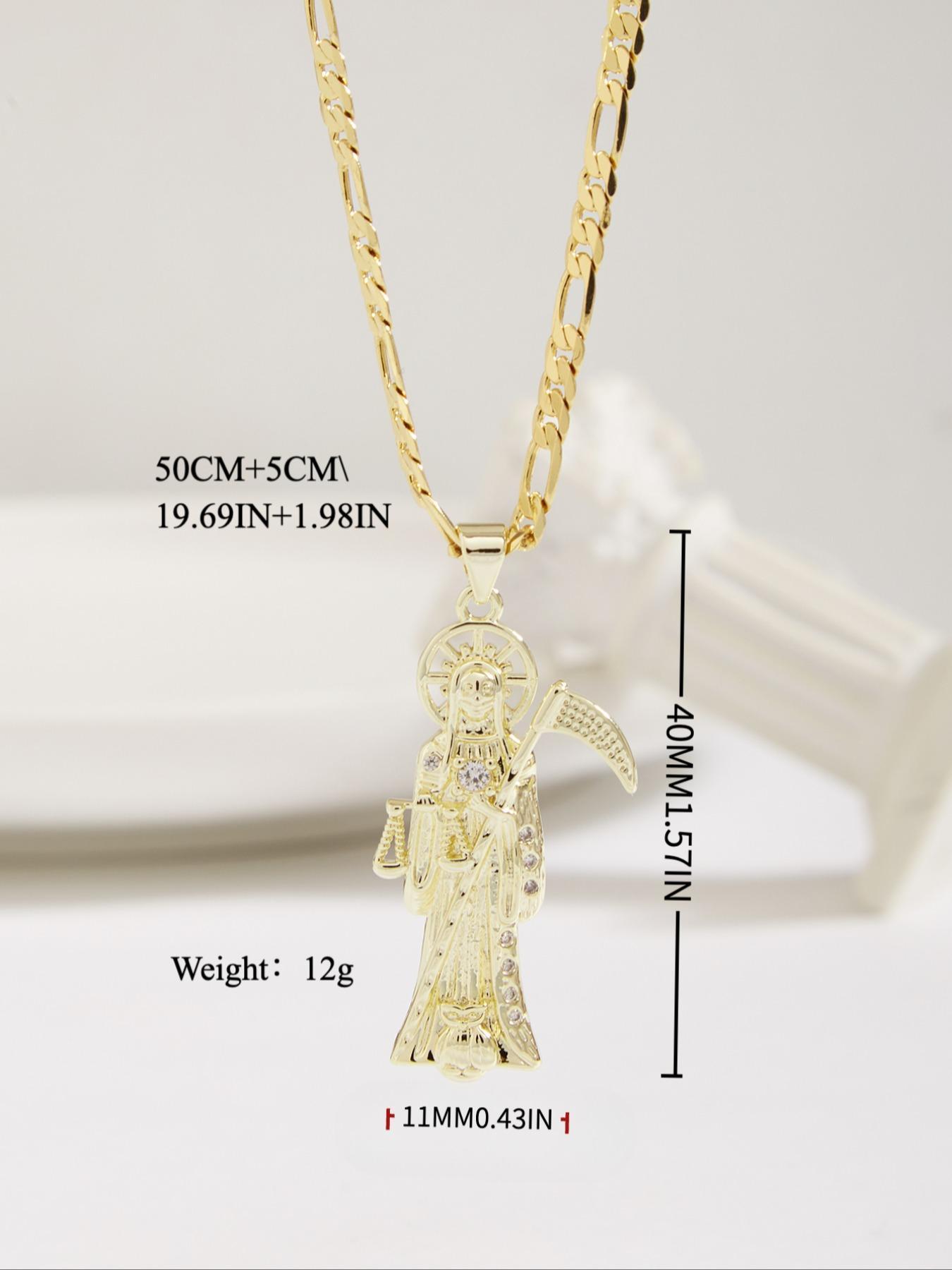 Fashionable Saint Death Pendant Necklace, Copper Chain, Casual Style Jewelry Gift for All Seasons, Halloween Decoration, Gothic Mystery Style, Decorative Necklace