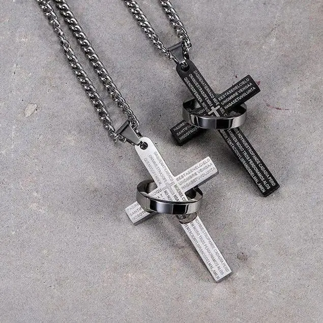 Stylish Hip Hop Scripture Cross Necklace for Men and Women - Versatile Religious Bible Verse Pendant Chain with Faith-Inspired Design, Meaningful Streetwear Jewelry Accessory, Perfect for Birthday Gift, Graduation Season & Daily Wear