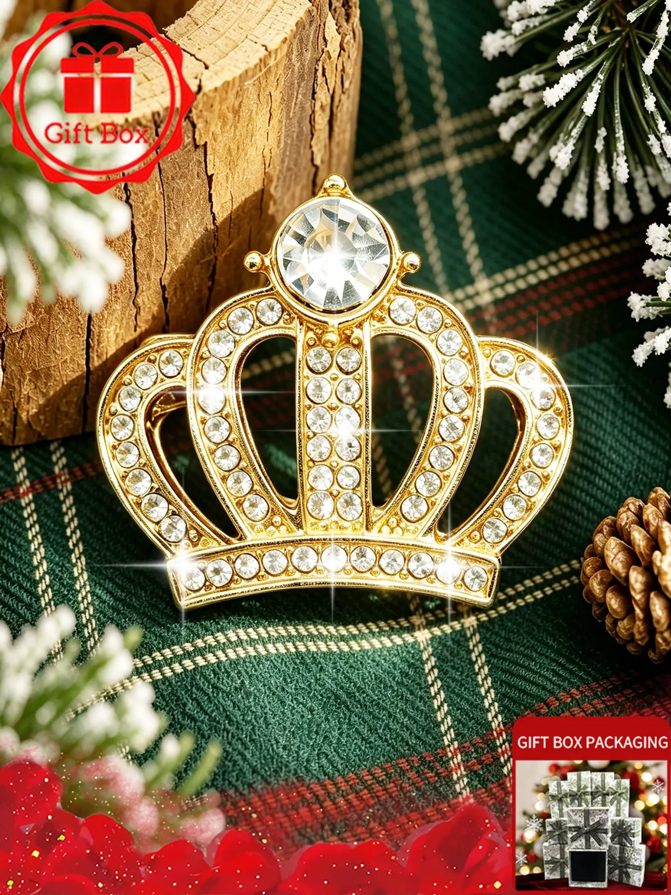 Crown Brooch with gift box, 2026 spring and summer new style, elegant and fashionable. Wearing at banquets and holidays, Also be used as an accessory for autumn and winter sweaters and coats. Perfect as a birthday gift for family, friends and couples.