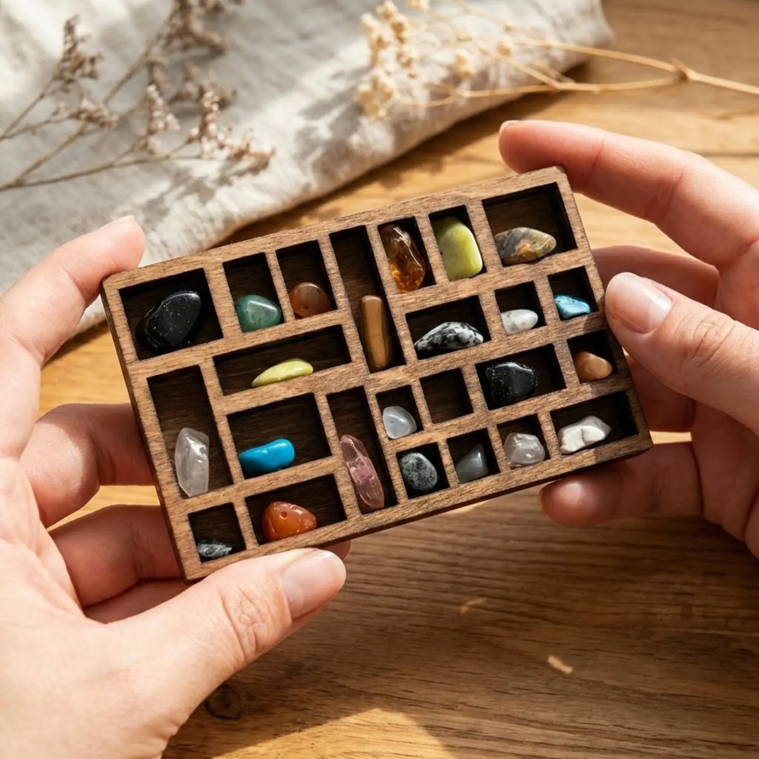 Wooden Miniature Trinket Shelf, Aesthetic Crystal Display Tray, Small Gemstone Organizer, Gift for Rock Collectors, Vintage Style Jewelry Storage