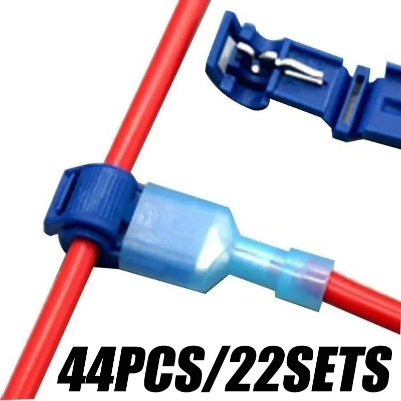 44pcs/22sets T-Type Quick Cable Connector, Snap Lock Terminal Block, 16-14awg Crimp Wire Connector, Automotive Repair, Industrial Wiring, Crimp Connectors, Cable Connector Kit