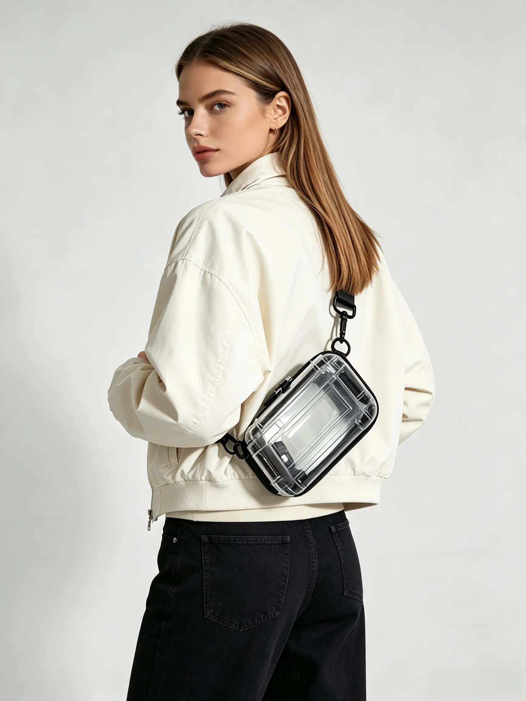 Upgraded Hard Shell Clear Crossbody Bag, Stadium Approved Transparent PVC Shoulder Bag, Small Waterproof Sling Bag with Adjustable Strap