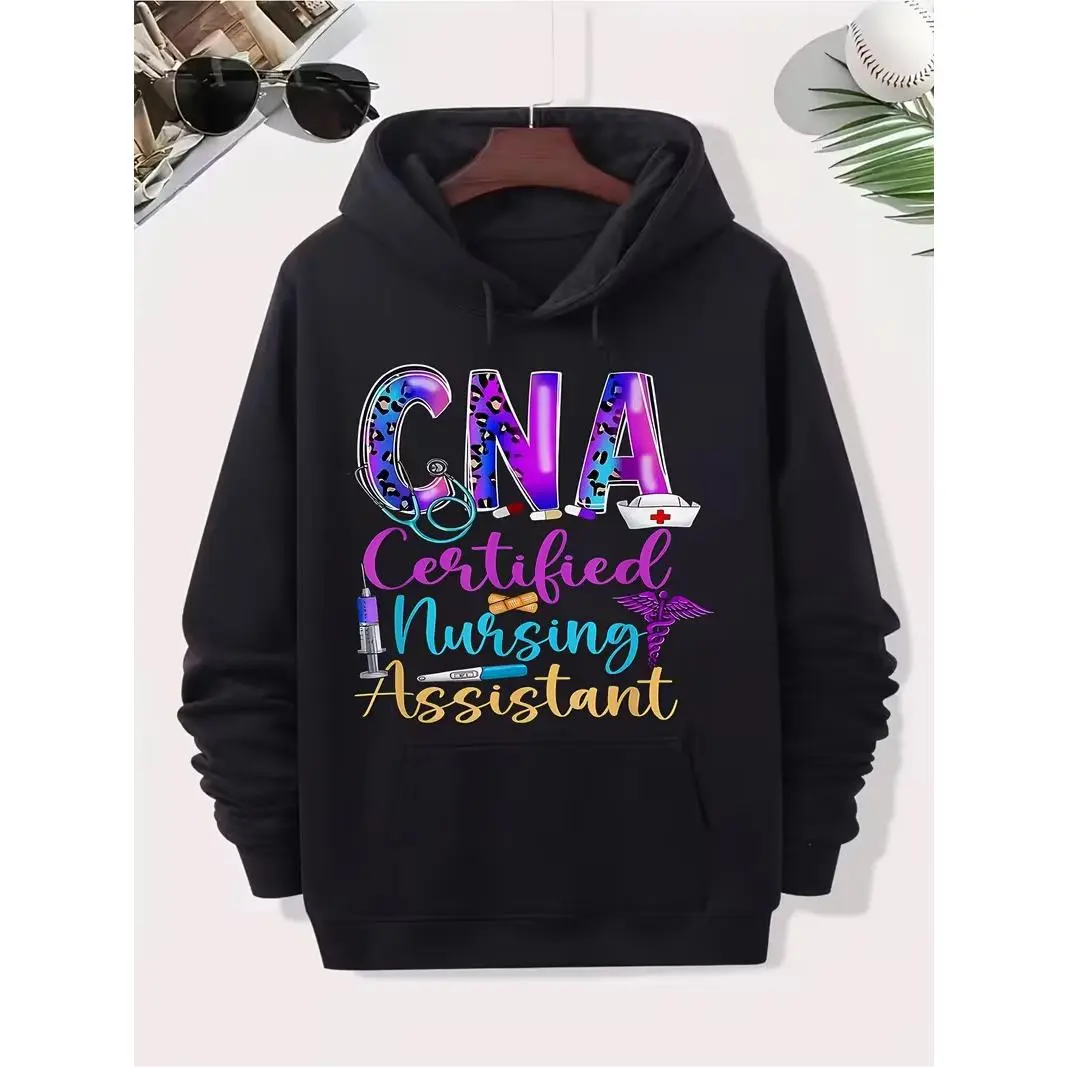 CNA Certified Nursing Assistant Graphic Hoodie, Oversized Comfort Cotton Fashion Outfit, Best Holiday Gift for Him Her Family Friends, Nurse Healthcare Worker Present