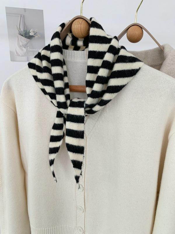 2024 Colorful Stripes with Wool Triangular Binder Decorative Knitted Small Scarf Soft Multi-Functional Small Scarf Collar