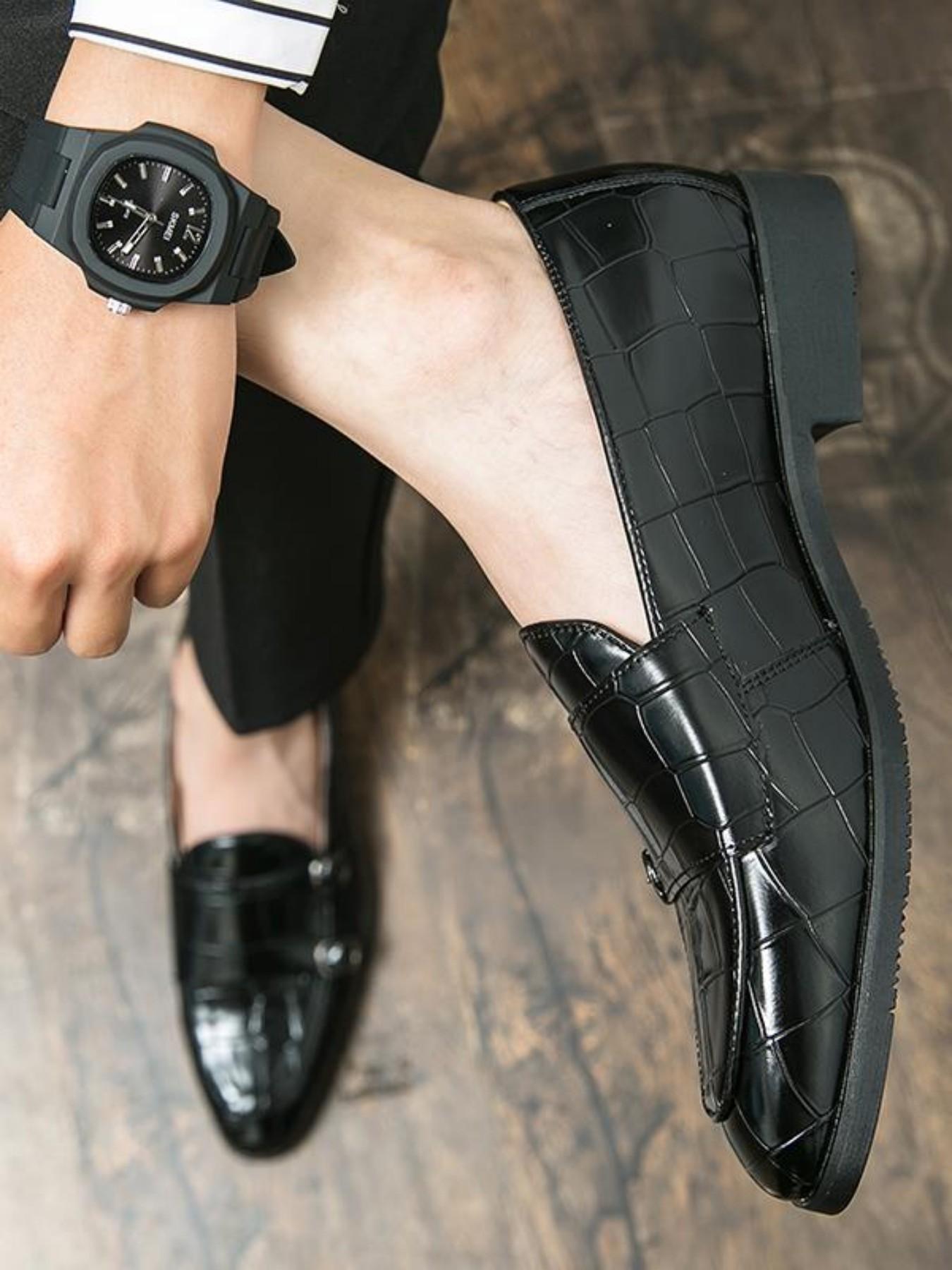 Men's Fashionable All-match Crocodile Embossed Slip on Dress Shoes, Casual Comfortable Loafers for Work Office, Fashion Shoes for Party, Daily Clothing Decor