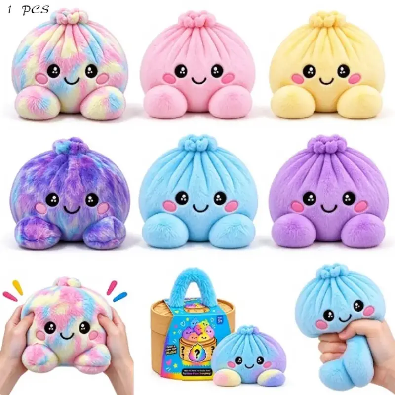 Colorful Realistic Baozi Plush Doll Decoration, Steamer Basket Emoji Figure, Cute Squeeze Stress Relief Plush Toy Ornament
