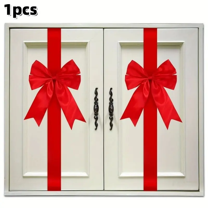 Christmas Decorative Bow and Ribbon Set, Reusable Non-Electric Door Cabinet Decoration, Includes Adhesive Tape, No Installation Needed