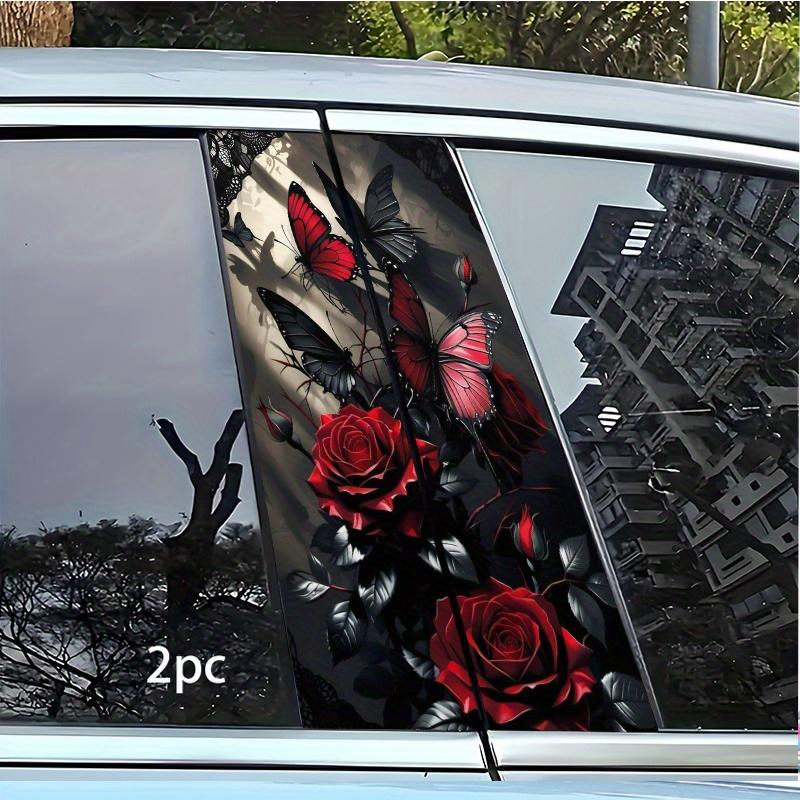 2 Pcs Red 2D Flat Car Decoration Stickers Rectangular Semi-Matte for Metal Plastic Ceramic Wood Surfaces Pink Matte Edge Transparent Auto Modification Decals