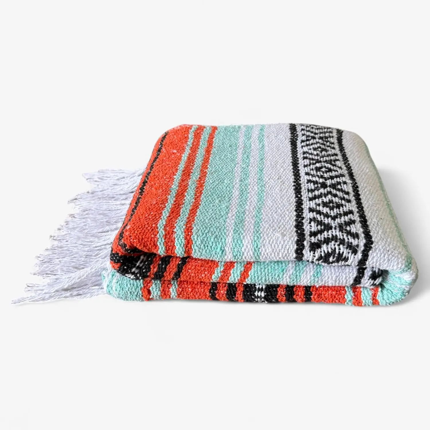 Authentic Handwoven Mexican Blanket, Falsa Serape - Soft & Durable -  Beach, Picnic, Yoga & Camping Mat - Traditional Boho Throw - Outdoor Blanket 70"x50" (Sunset)