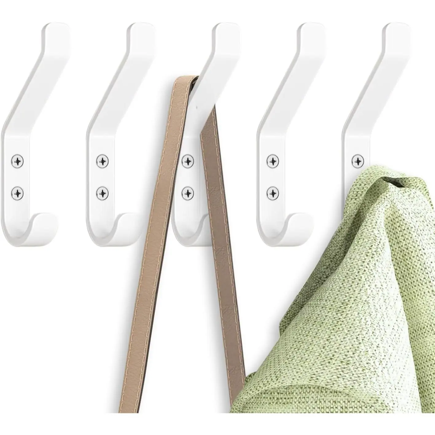 Coat Hooks – Door Hooks (5 Pack) -Heavy Duty Wall Mounted -  Design Rust Free Hooks
