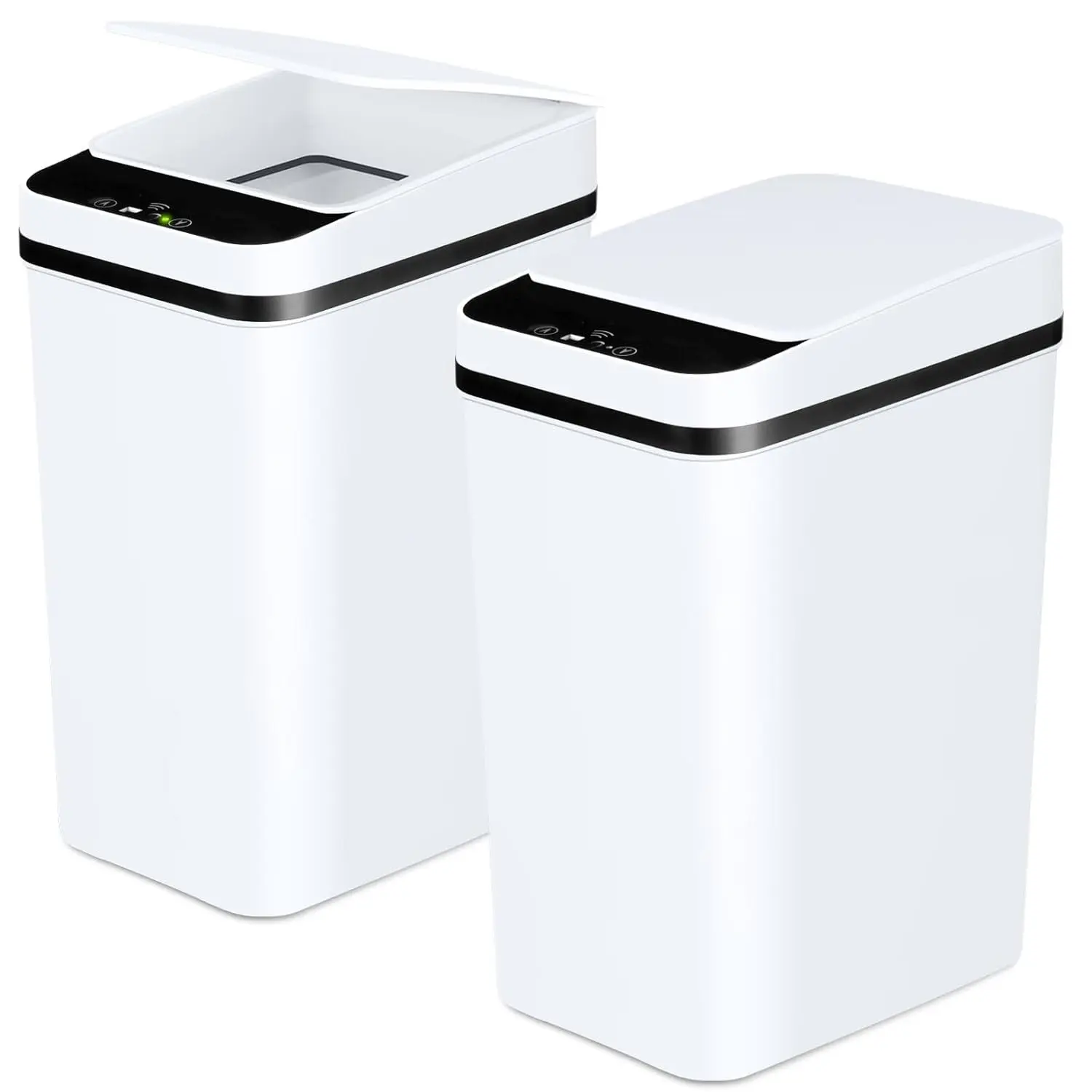Anborry Bathroom Trash Cans with Lid 2 Pack 2.2 Gallon Touchless Automatic Motion Sensor Small Slim Garbage Can, Smart Electric Narrow Garbage Bin for Bedroom Office Kitchen (White)