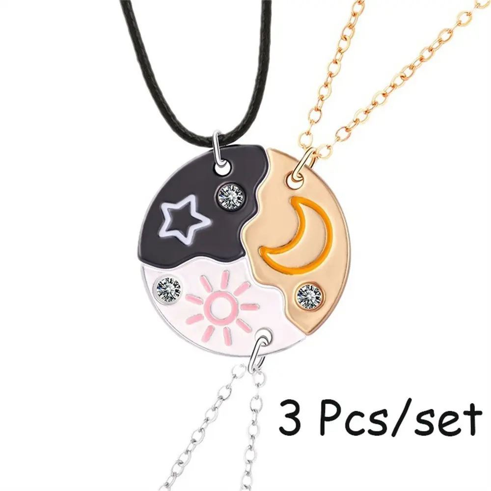 Magnetic Puzzle‑Design Sun‑Moon‑Star‑Cloud Necklace & Bracelet Set 41+5cm, Sparkly Rhinestone BFF Jewelry Gift for Best‑Friends and Sisters