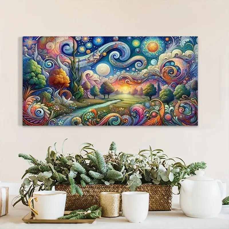 5D Diamond Painting Kit, DIY Handmade Gift Set, Diy Kits, Large Size Abstract Fantasy Colorful Landscape Full Drill Mosaic Embroidery Wall Decor, Embroidery Craft, Wall Art Painting, Handicraft